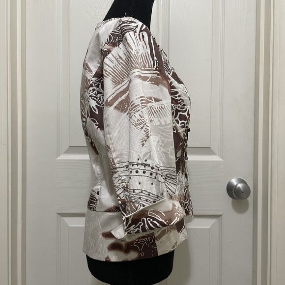 NWT Coldwater Creek Open Front Blazer Beaded Sequin Cotton Jacket Ruffle Sz 12P - Picture 9 of 11